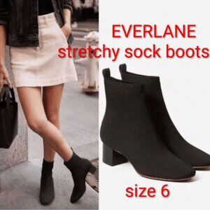 Everlane Sock Boots Ankle Booties Ribbed Stretch 2" Block Heels Classic Black 6